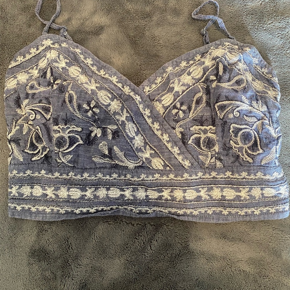 American Eagle Outfitters Blue and Gray Embellished Bustier Camisole